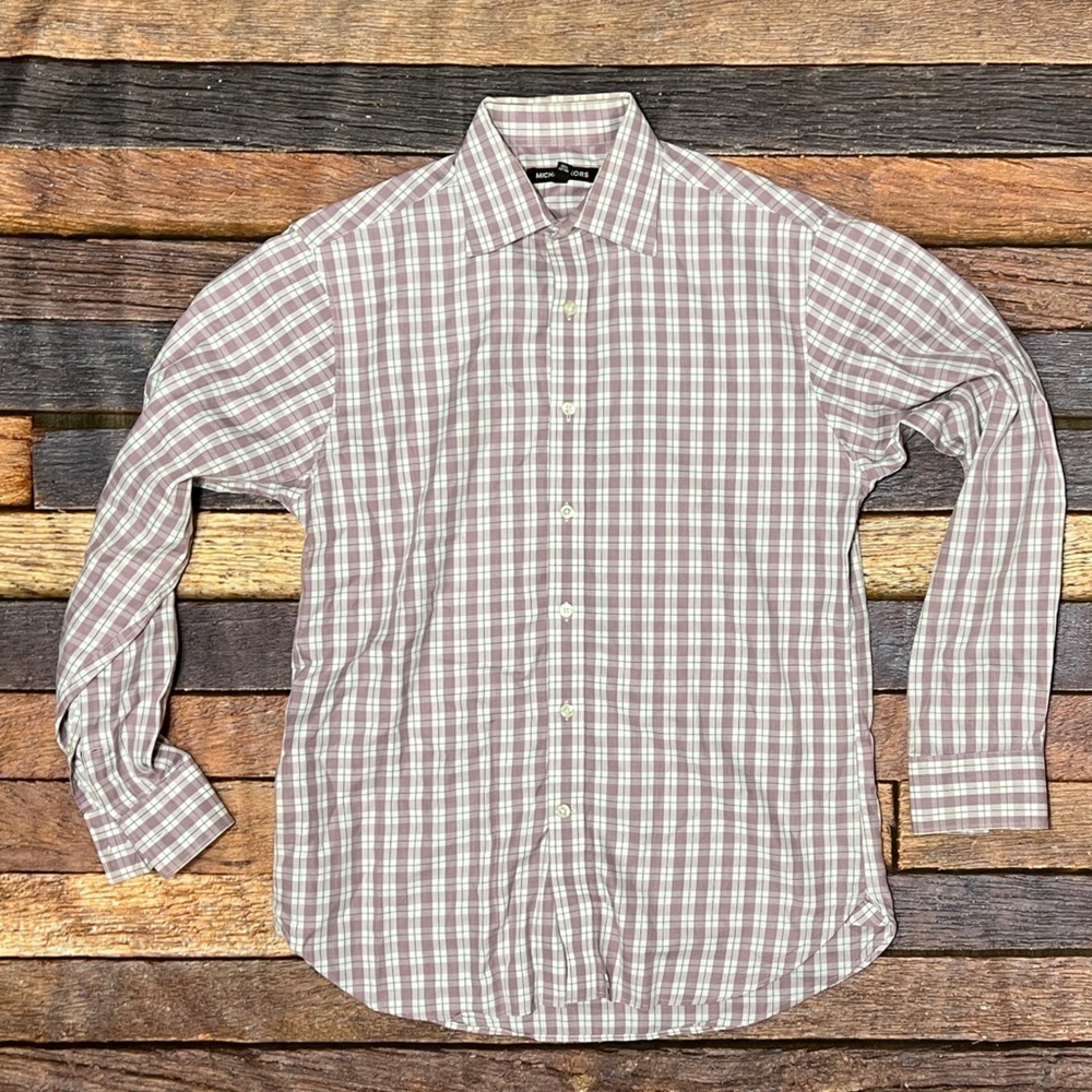 Michael Kors Plaid Long Sleeve Button Down Mens Dress Work Shirt